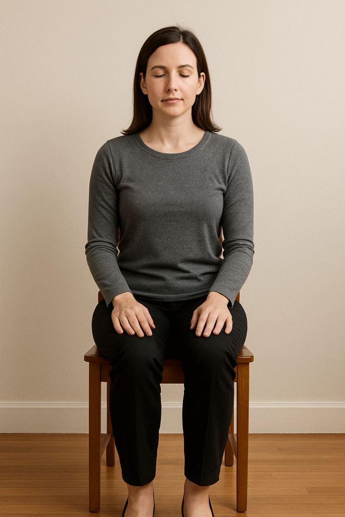 Pratique de la cohérence cardiaque et respiration consciente pour l'équilibre corps-esprit - personne assise en méditation respiratoire