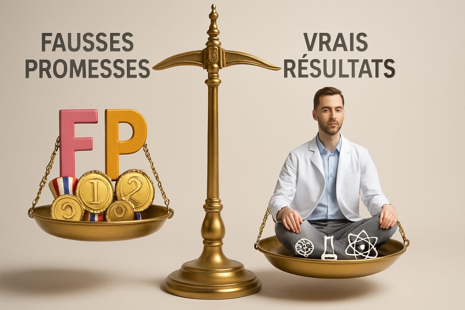 Balance mentale comparant les promesses irréalistes aux résultats durables de l'hypnose