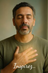 Respiration anti-stress 4-7-8 associée à la phrase d’apaisement 'Pour l’instant, je vais bien