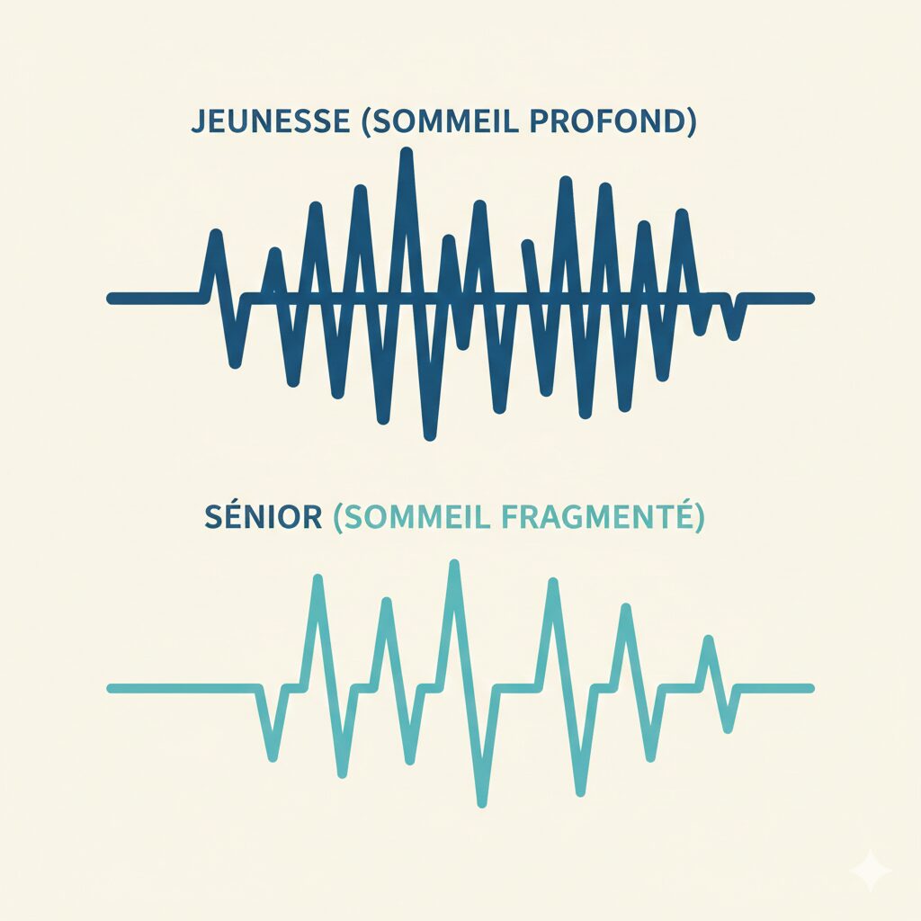 Comparaison ondes Delta sommeil profond et sommeil fragmenté senior
