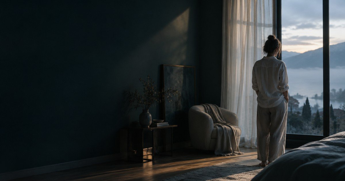 Silhouette anonyme devant une fenêtre à l'aube — pourquoi l'anxiété est si difficile à raisonner